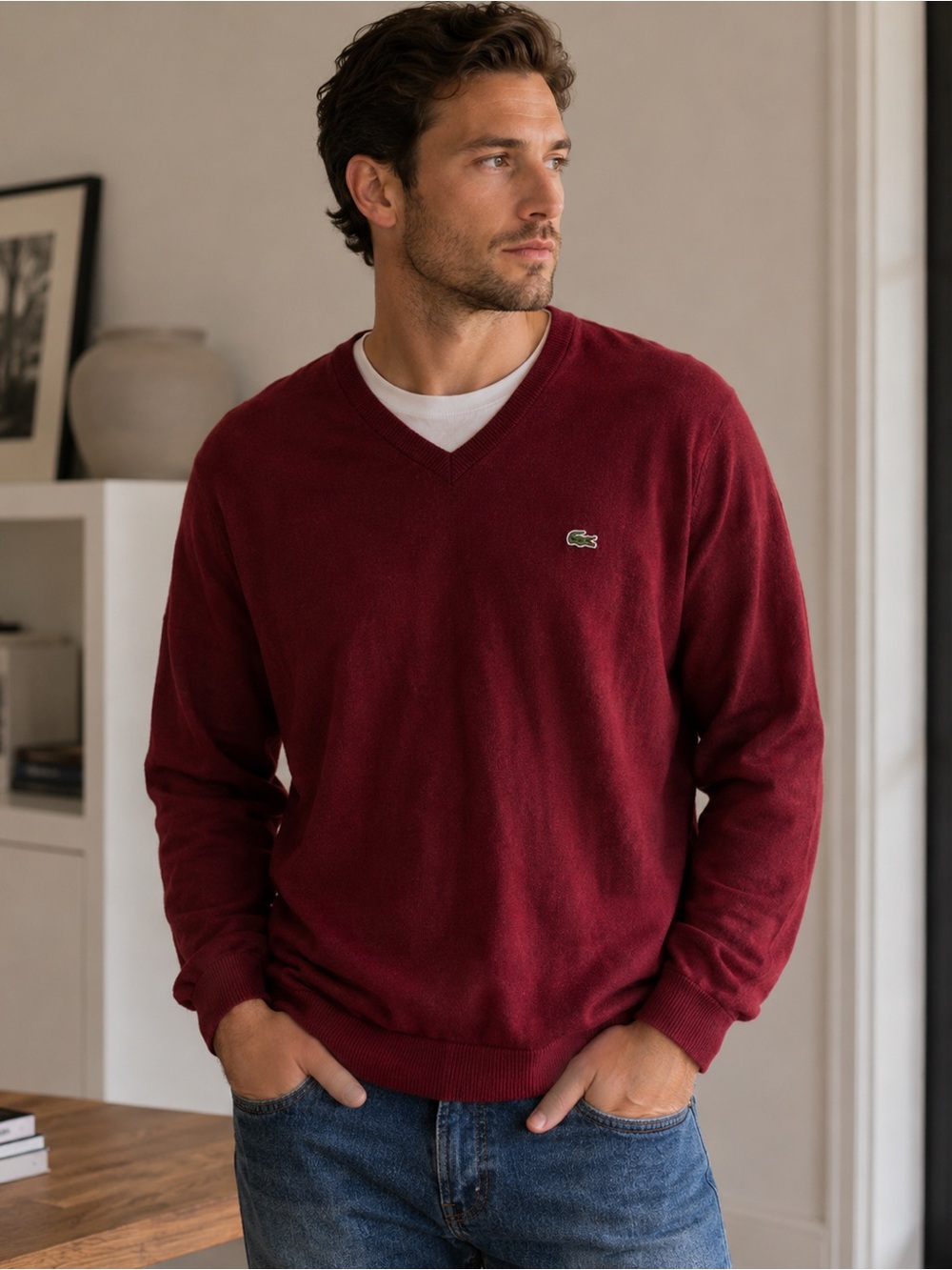 Lacoste Mens V-Neck Cotton Cashmere Sweater 7